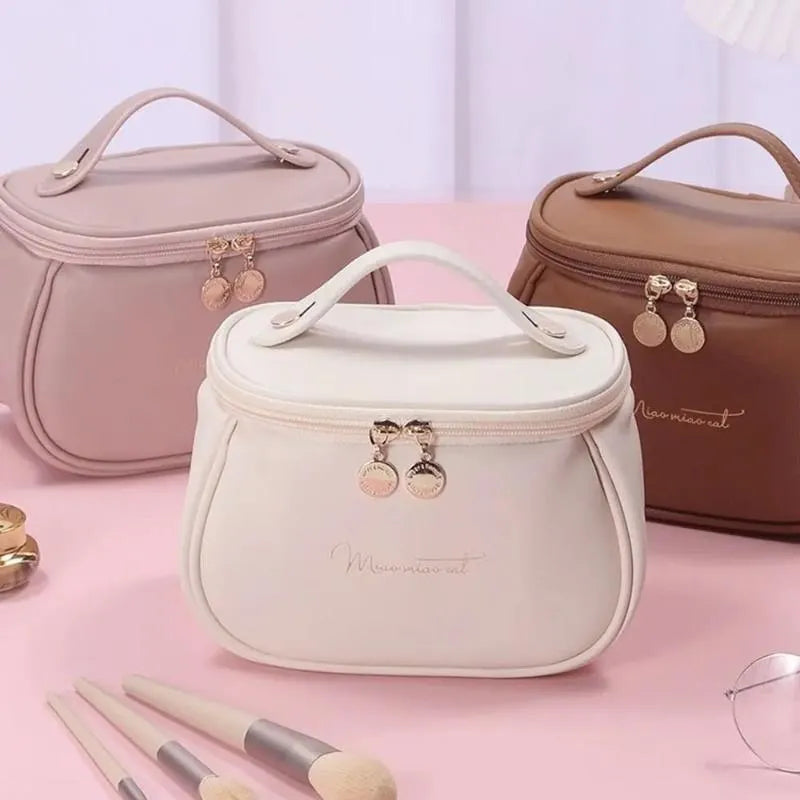 Interior view of cosmetic organizer showing multiple compartments for storage
