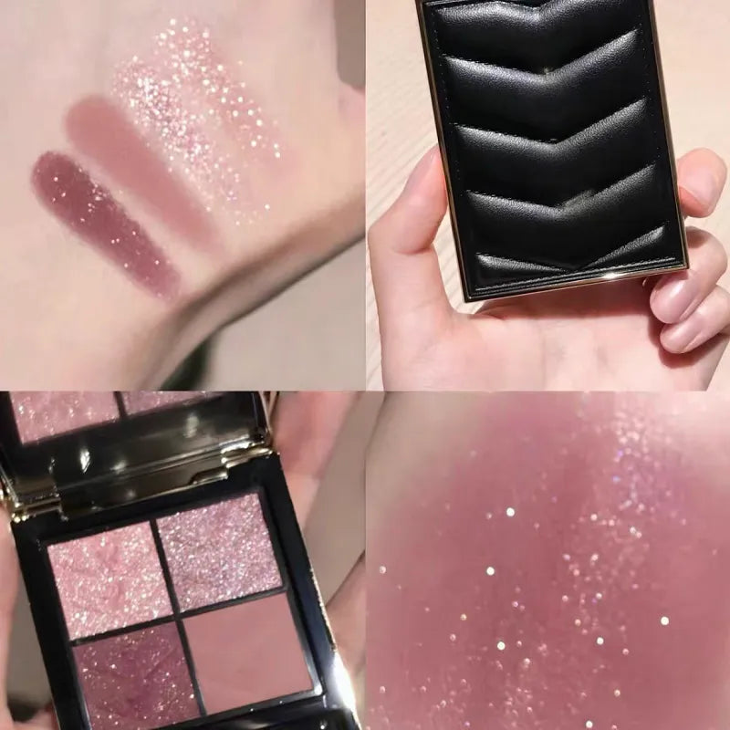 Swatch demonstration of the four complementary eyeshadow colors on skin
