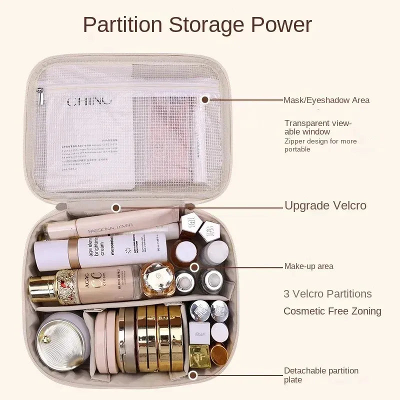 Side view of the cosmetic tote highlighting its sleek and portable design