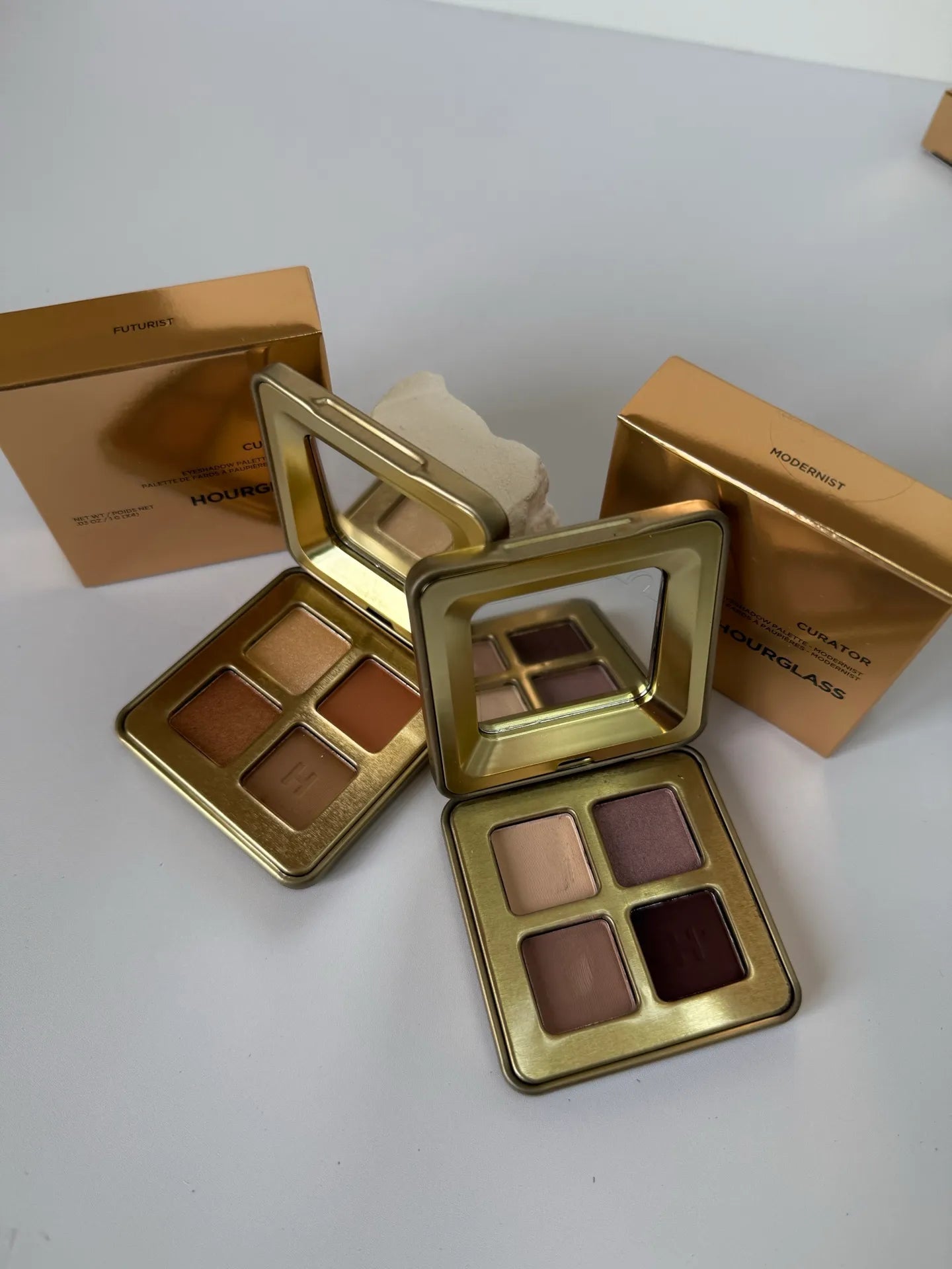 Swatch demonstration of the four eyeshadow colors on skin tone