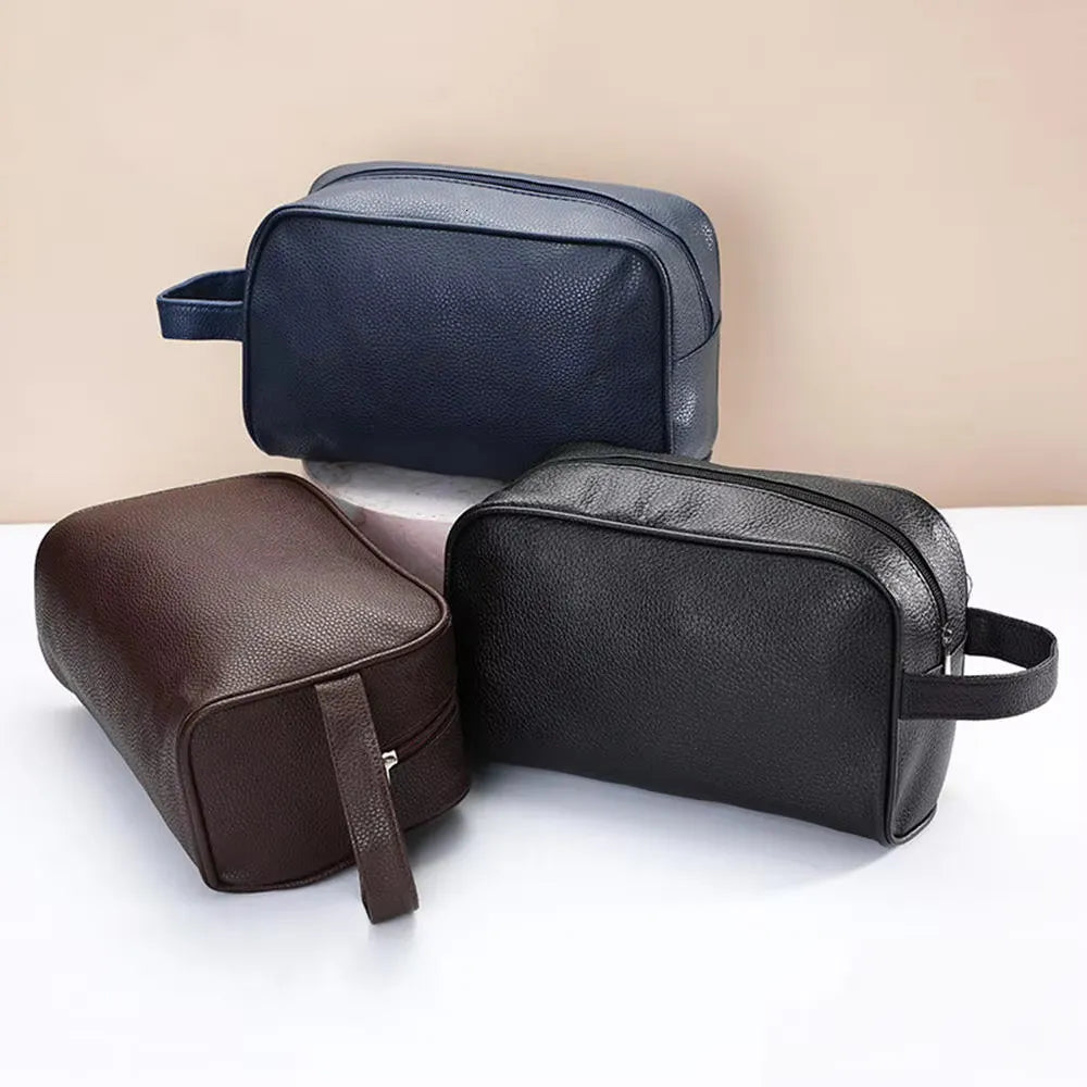 Open view showing interior organization compartments of toiletry bag