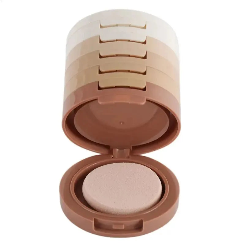Five shades of loose setting powder in individual compartments