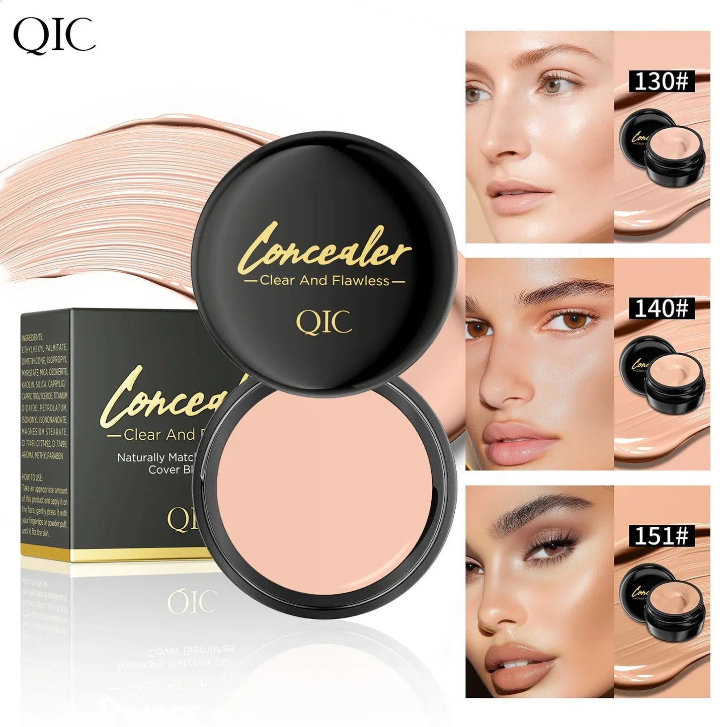 Swatches of concealer shades on skin showing color options
