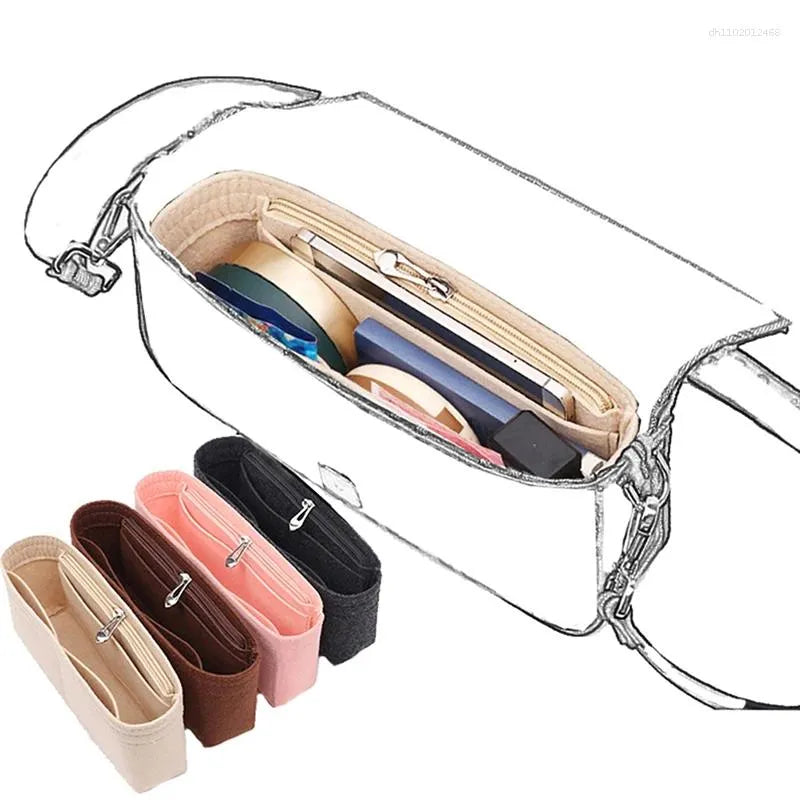 Felt insert bag organizer shown in coffee color with compartments visible
