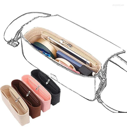 Felt insert bag organizer shown in coffee color with compartments visible