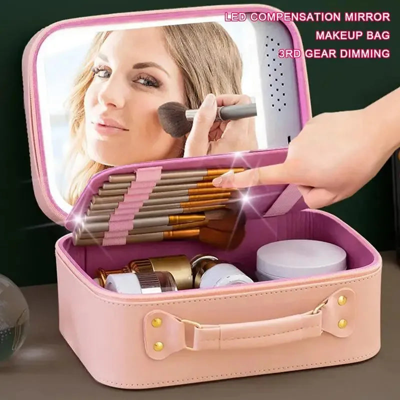 Open cosmetic case displaying interior compartments and organization