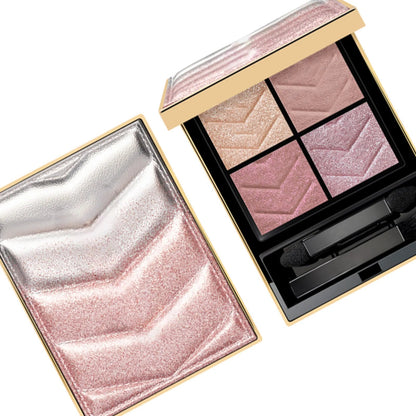 Close-up view of eyeshadow palette displaying four coordinated pink-toned shades