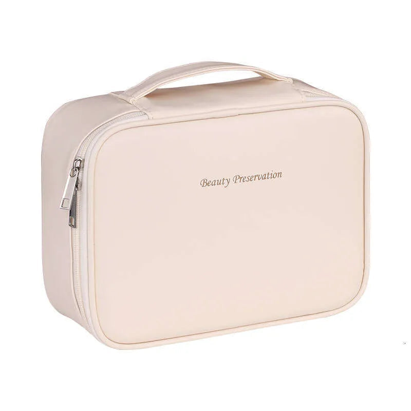 Premium handheld makeup bag with large capacity interior open view