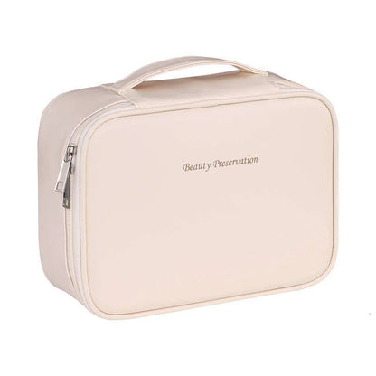 Premium handheld makeup bag with large capacity interior open view