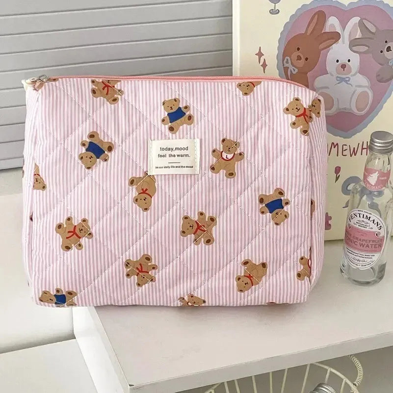 Interior view of the makeup bag showing compartments for organization