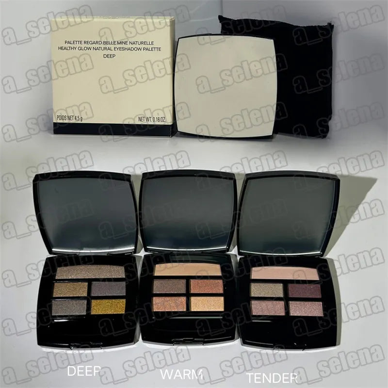Four matte eyeshadow shades in warm colors displayed in a palette