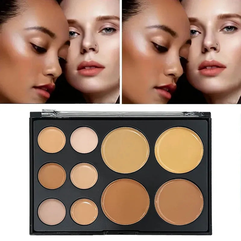 Open palette showing multiple shades of cream concealer in rectangular pans