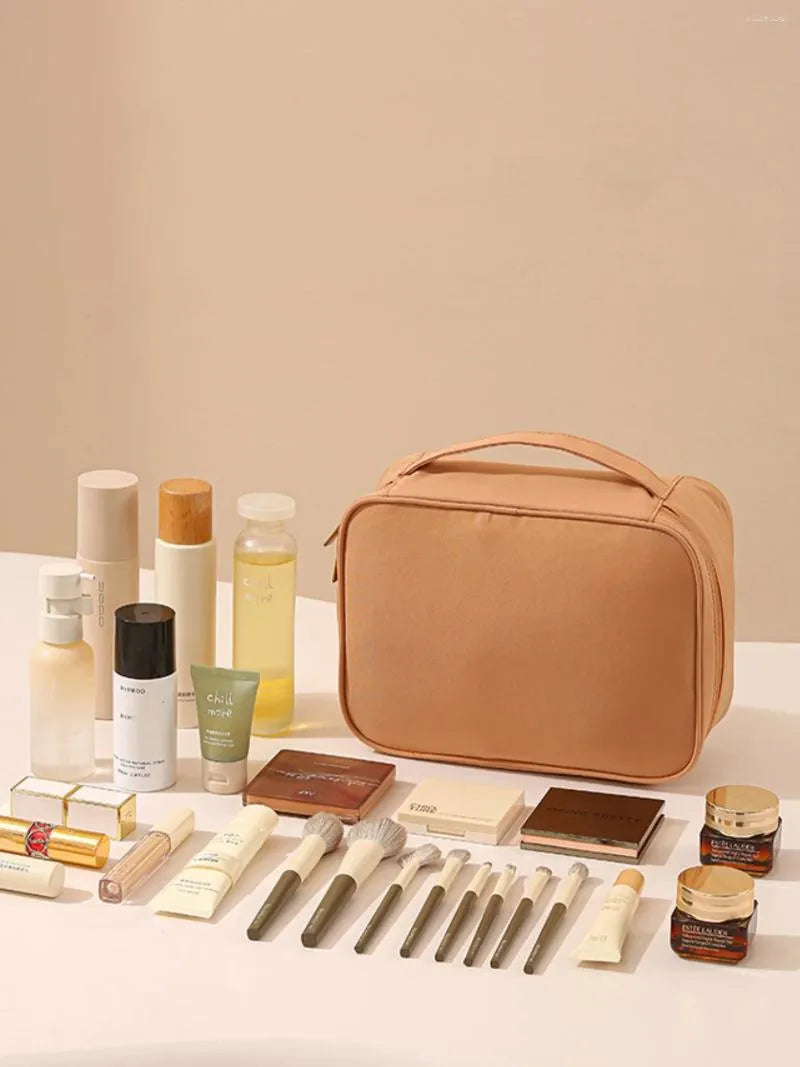 Interior view of the makeup bag showing single-layer organization