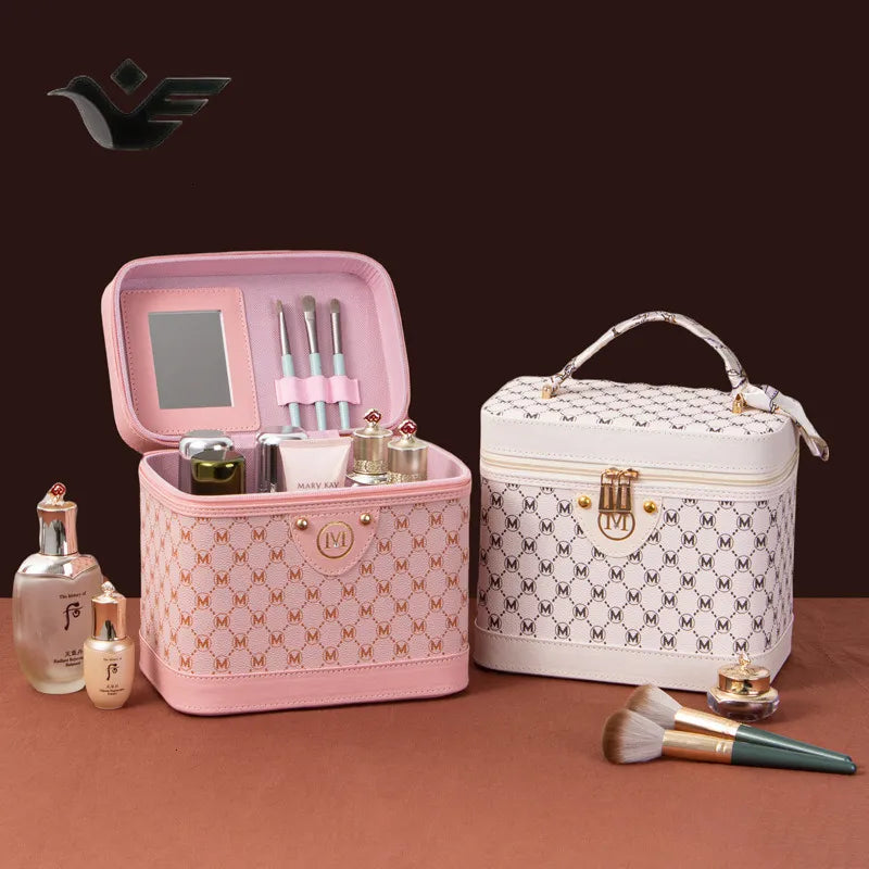 Interior view of multifunctional cosmetic bag with compartments