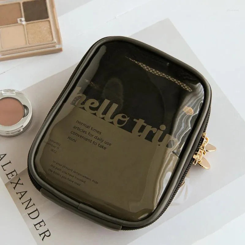 Clear mini travel makeup organizer bag with zipper closure