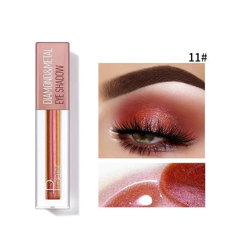 Close-up of metallic liquid eyeshadow application on eyelid