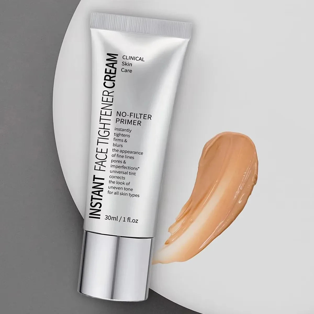 Cream-based skin tone corrector in a neutral shade displayed on a clean surface