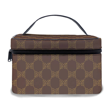 Quilted cosmetic travel organizer bag with zipper closure in neutral brown color