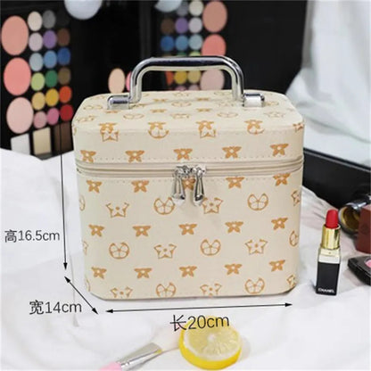 Portable makeup bag with mirror open showing interior compartments