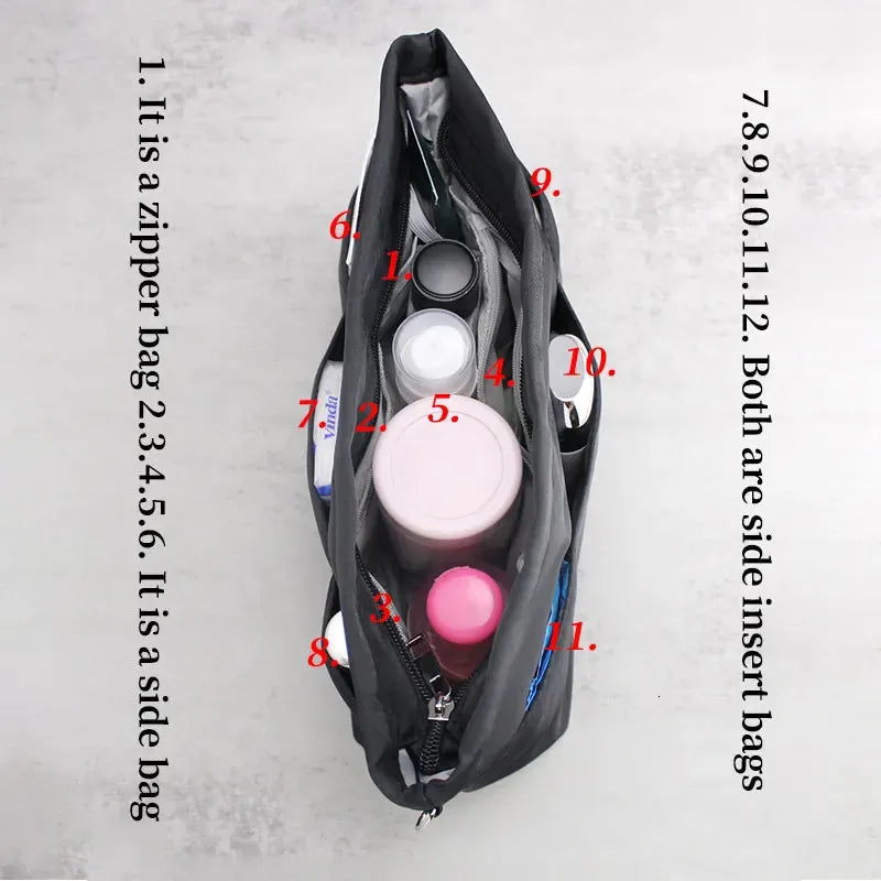 Nylon handbag organizer insert with multiple compartments
