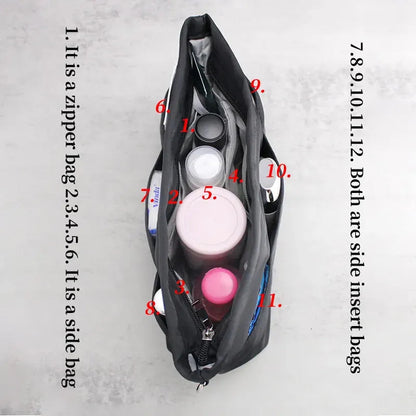 Nylon handbag organizer insert with multiple compartments