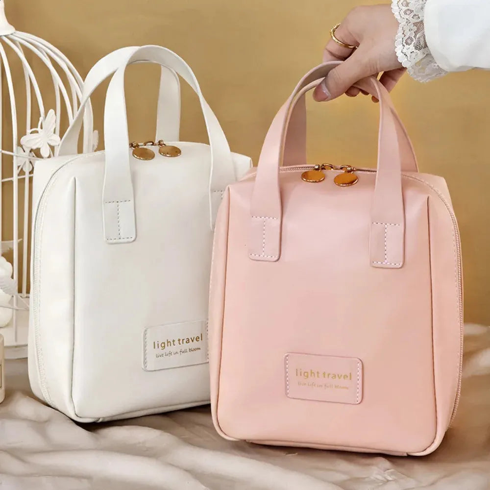 Open view of the cosmetic bag showing interior compartments and organization