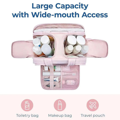 Quilted cosmetic bag showing interior organization features