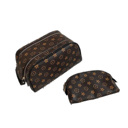 Cosmetic storage bag in use with beauty products organized inside