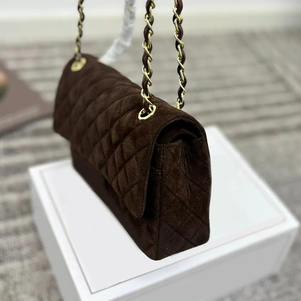 Front view of genuine leather shoulder bag showing main compartment