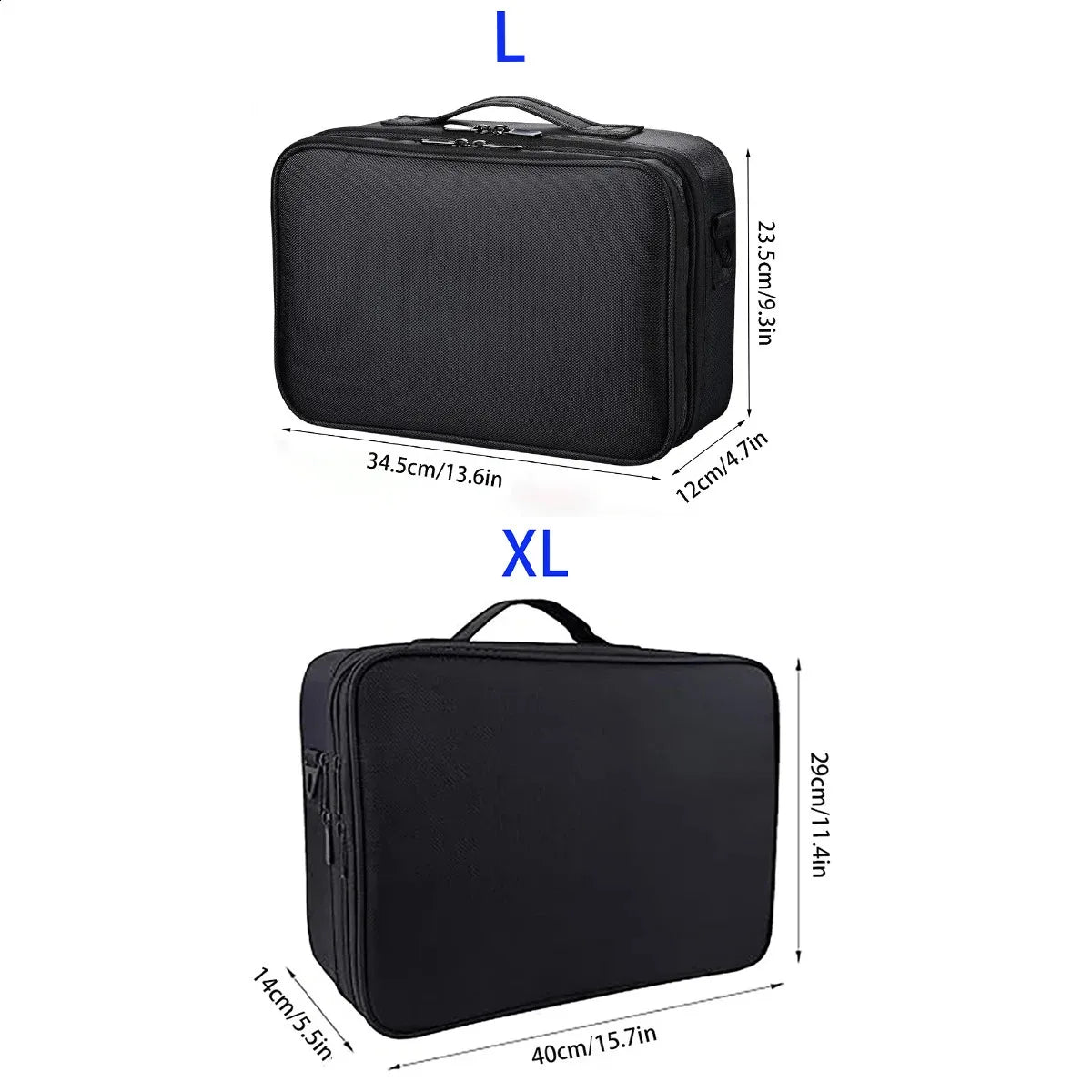 Side view of the portable makeup case with shoulder strap attached