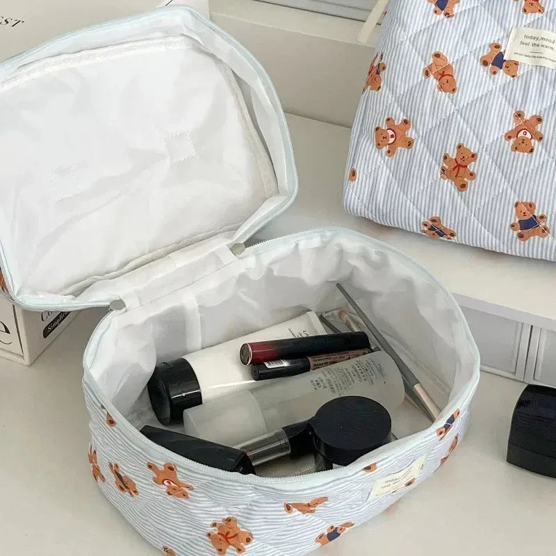 Interior view of the makeup bag showing compartments for organization