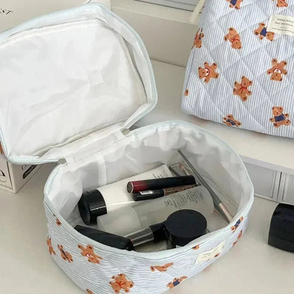 Interior view of the makeup bag showing compartments for organization