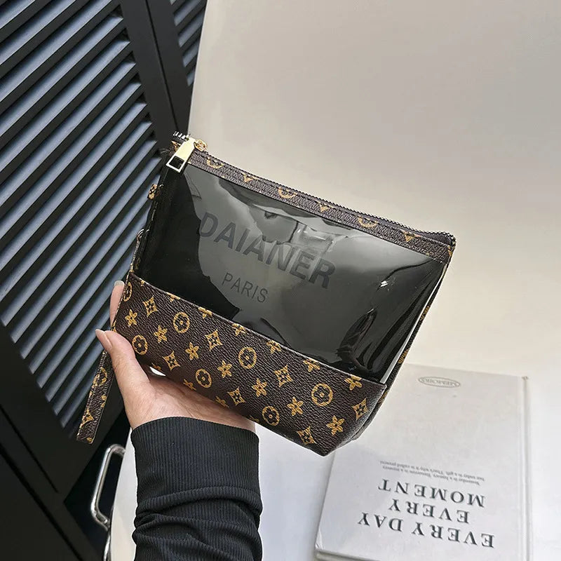 Transparent toiletry bag with zipper closure for travel use