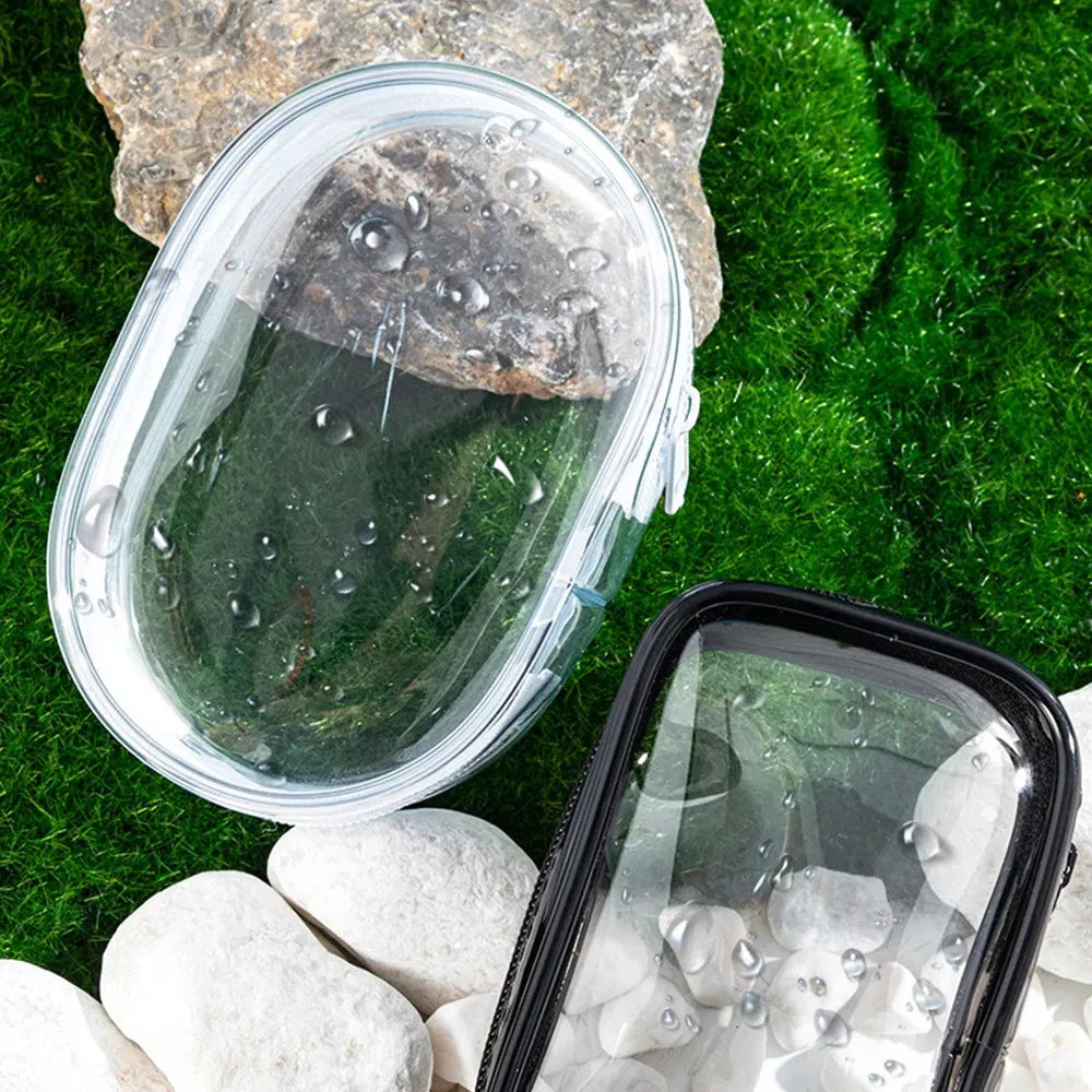 Transparent PVC storage pouch with double zippers closed