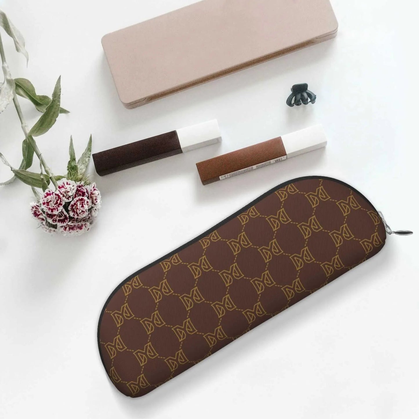 Open view showing interior of mini makeup pouch