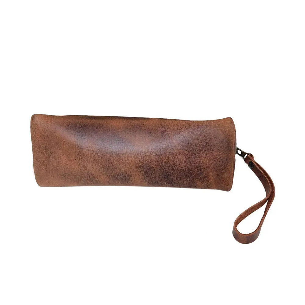 Open view displaying the interior space of the leather coin pouch