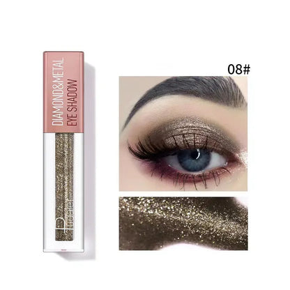 12-color glitter liquid eyeshadow palette showing diamond finish shades