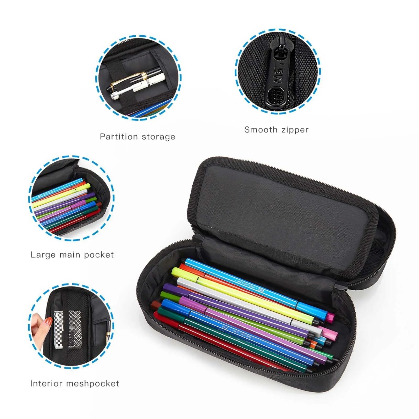 Brown zipper pencil pouch with large capacity for school supplies
