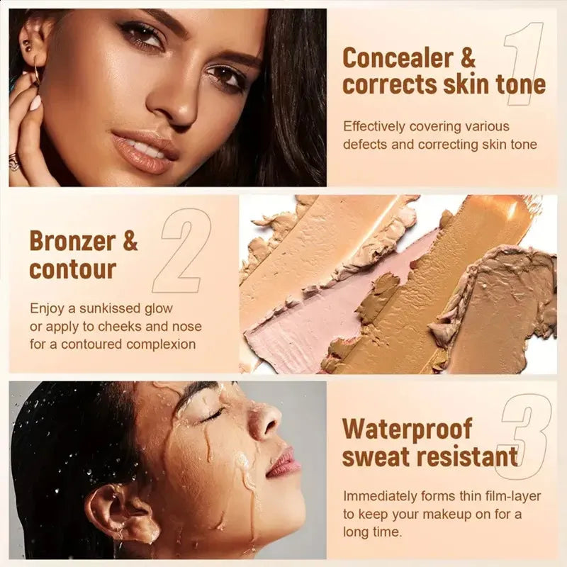 Makeup brush applying concealer from palette to demonstrate texture and coverage