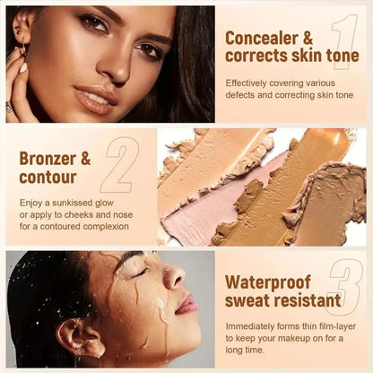 Makeup brush applying concealer from palette to demonstrate texture and coverage