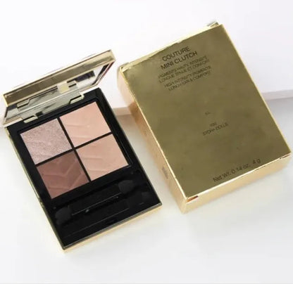 Eyeshadow palette displayed open with labeled shades for makeup application