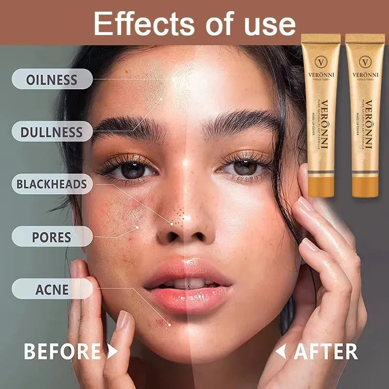 Close-up of concealer being blended on hand with makeup brush