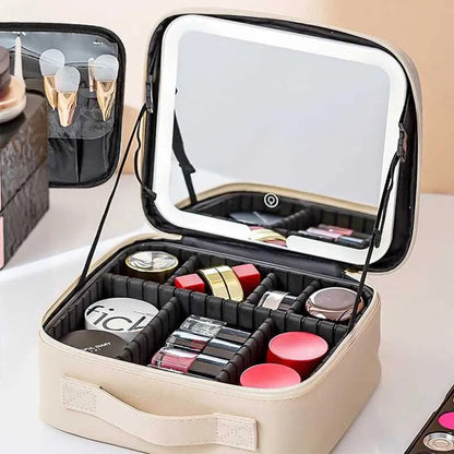Closed handheld makeup case showing exterior design and secure closure