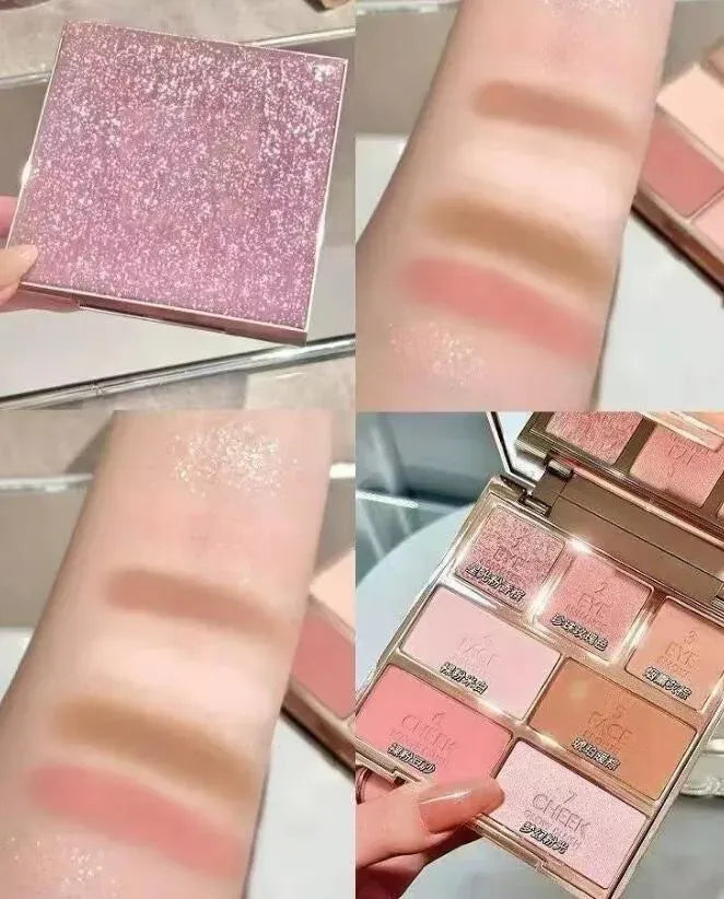 Dual-color makeup palette for eyeshadow, blush, and highlighter application