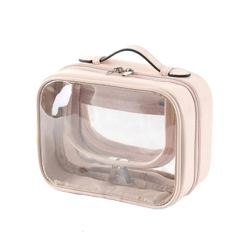 Double-layer waterproof makeup bag with brush storage in black color