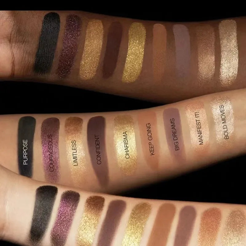 Close-up view of eyeshadow palette with glitter and shimmer textures
