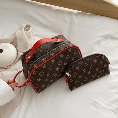Waterproof cosmetic storage bag shown in closed position