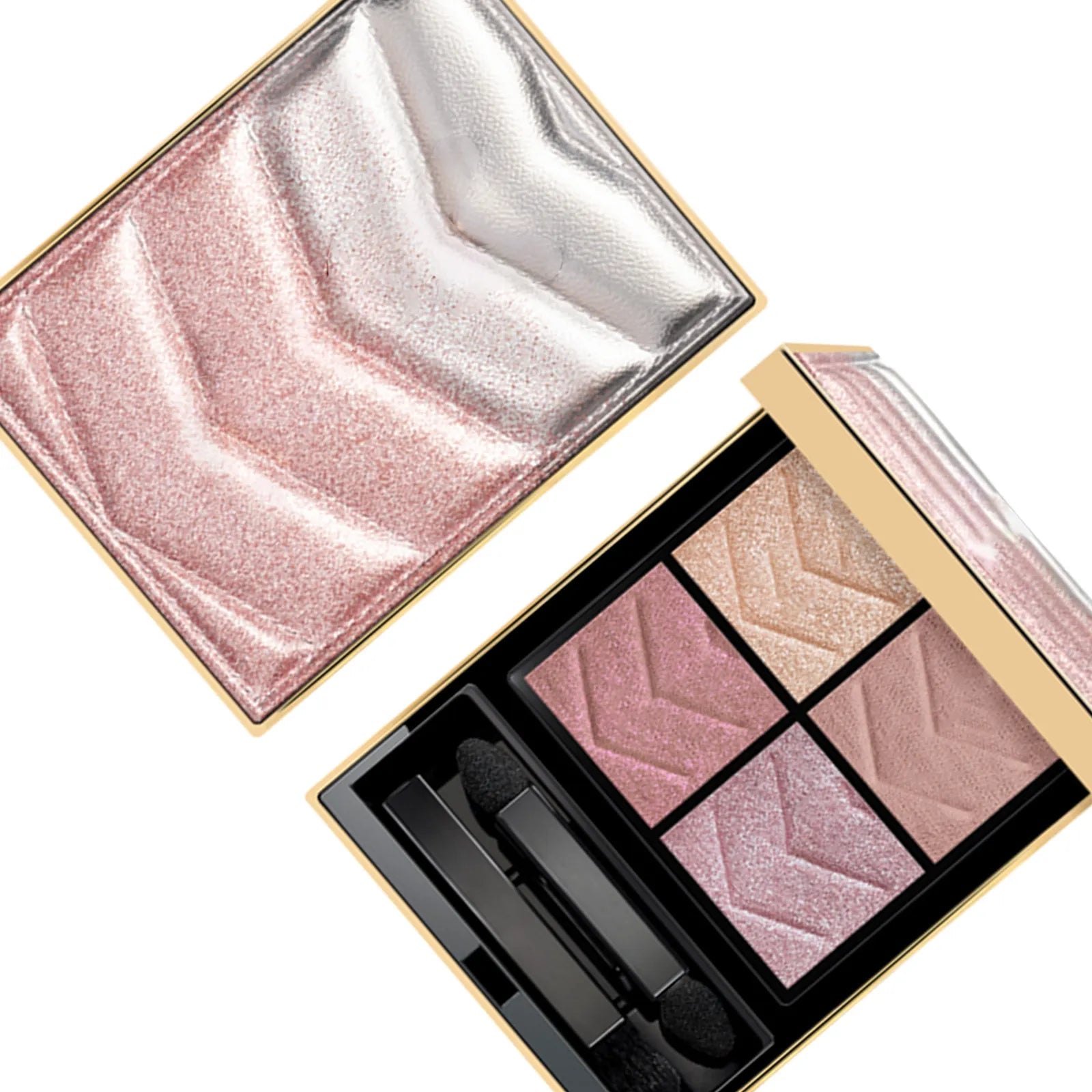 Swatch demonstration showing blendable pigmentation of four eyeshadow colors