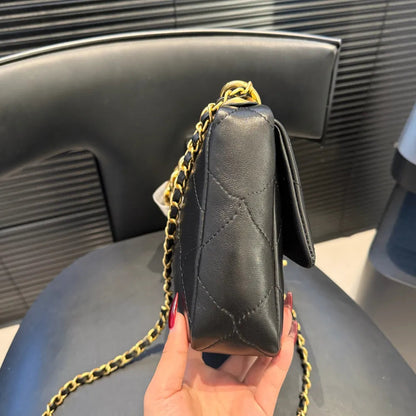 Front view of black genuine leather crossbody shoulder bag