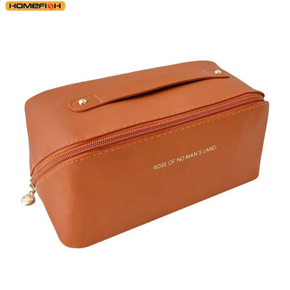 Closed cosmetic organizer with zipper showing exterior design